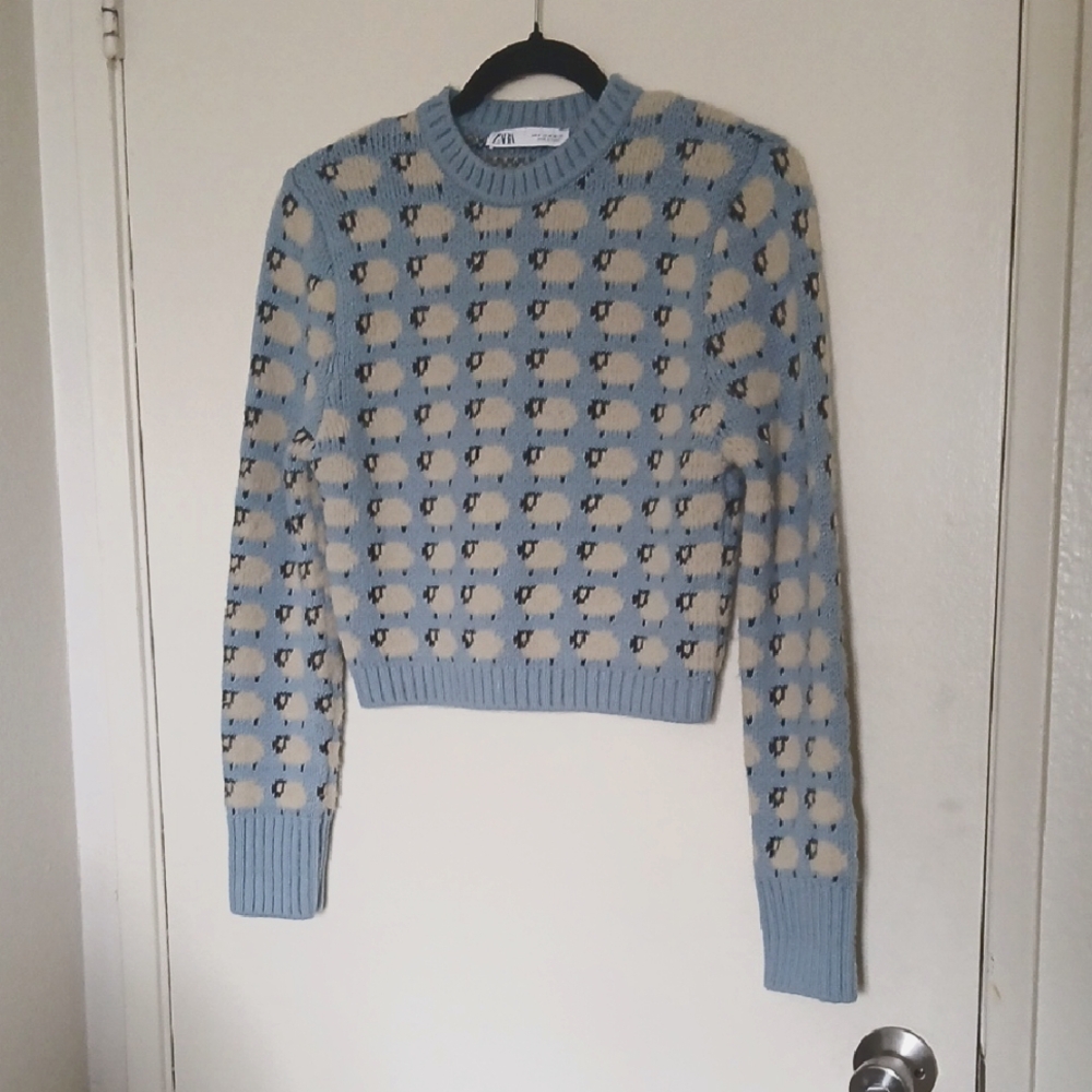 Zara Blue Sheep Print Sweater